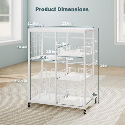 LUCKUP Rolling Wrapping Paper Organizer Cart – Gift Wrap Storage with Wheels, 20 Roll Holders, 3 Drawers & Ribbon Dispenser, Craft Organizer for Christmas, Birthdays, White