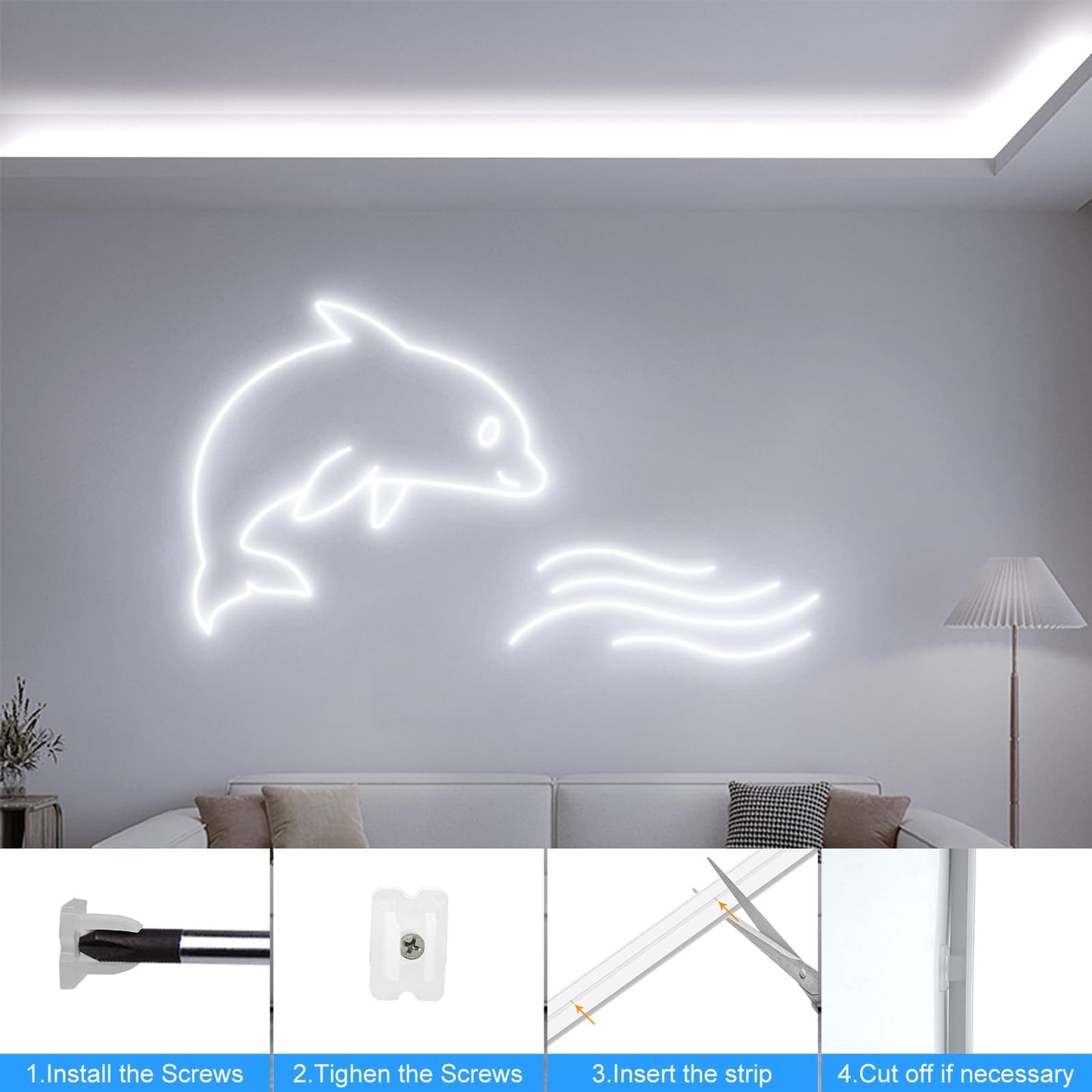 DBFAIRY 33Ft LED Neon Rope Lights, 24V Dimmable LED Strip Lights DIY Flexible Silicone Waterproof Neon Strip Lights for Bedroom Gaming Bedroom Outdoor Decor (Cool White)