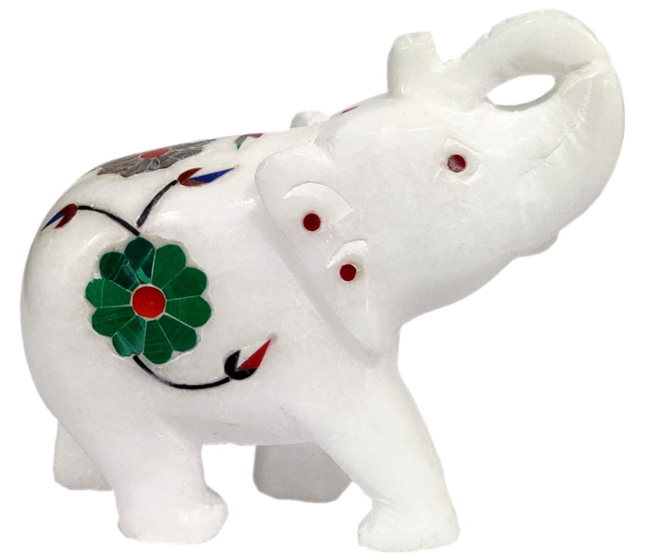 Purpledip Marble Statue 'Elegant Elephant': Gemstone Inlay Collectible Showpiece Gift (12106)