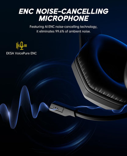 EKSA 2.4GHz Wireless Gaming Headset for PS5,PS4,PC,Switch,Mobile,Mac, Bluetooth Gaming Headphones with ENC Microphone, RGB, 20ms Latency, 120H Battery, 7.1 Surround Sound Headset, 3.5mm Audio Cable