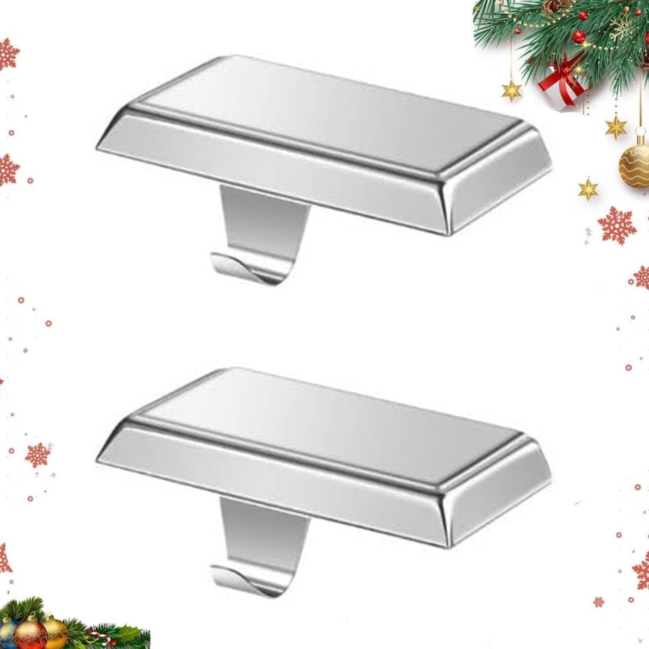Guojanfon Christmas Stocking Holders Mantel Stocking Hangers Metal Hanging Hooks Stocking Holders Bases for Fireplace Free Standing Christmas Xmas Party Decoration (2 Silver, 2)