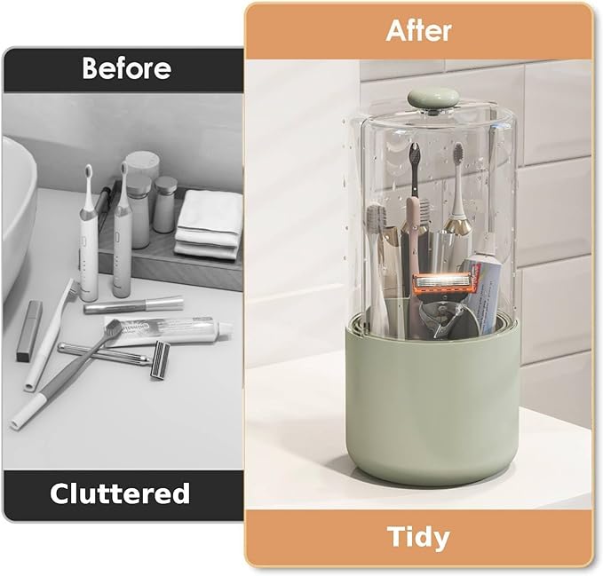 Toothbrush Holder with Cover 360 Rotating 4 Compartments Bathroom Toothpaste
