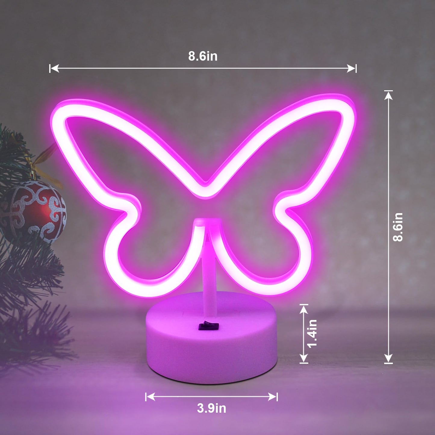BRIGHTDECK 2 Pack Butterfly Neon Signs, LED Pink Butterfly Sign Battery or USB Powered Decoration Lamp, Neon Lights Heart Decor for Valentines Day, Bedroom, Wedding, Party, Pink Room Decor