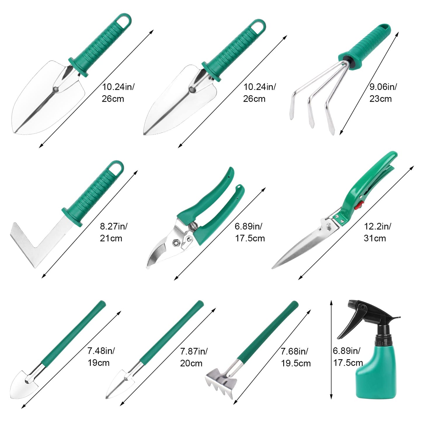 GIOVARA Stainless Gardening Tools Set (10 Pieces Green)