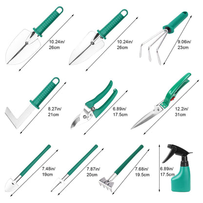 GIOVARA Stainless Gardening Tools Set (10 Pieces Green)