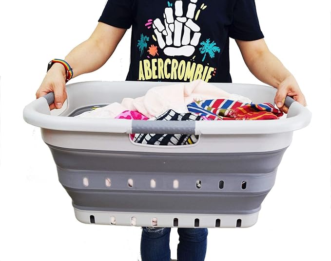 SAMMART 41L Collapsible 3 Handled Plastic Laundry Basket