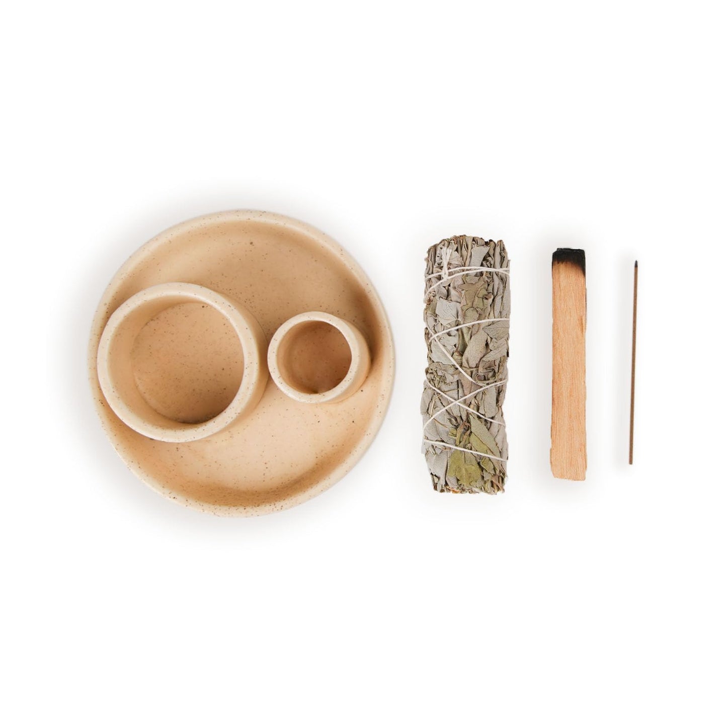 4 in 1 Incense Holder, Ceramic Incense Stick and Palo Santo Holder,Sage Holder for Burning- 4.25" Ceramic Ash Catcher Tray for Meditation and Yoga Room (Sand)
