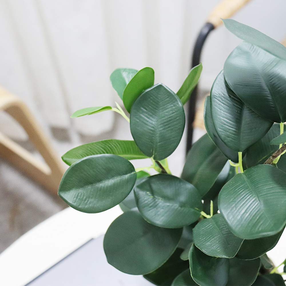 SAROSORA Artificial Ficus Tree Small Fake Plants in Weaved Pot 20" Height for Living Room Desktop Decor Indoor Home Office Ins Style (Green, 1)