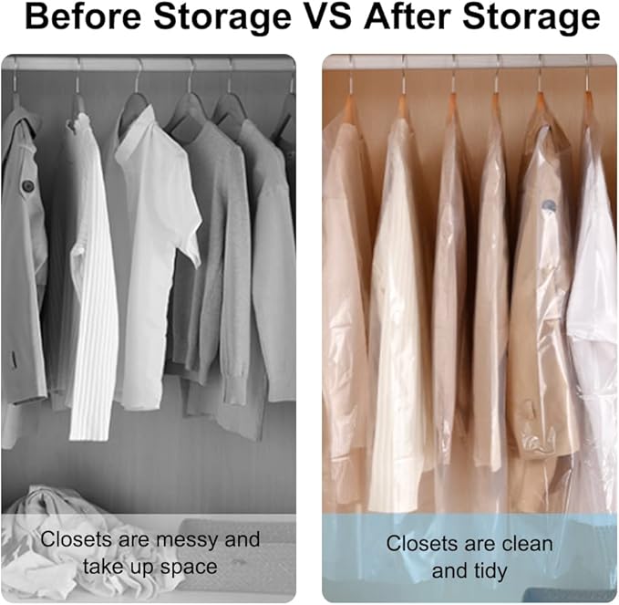BEISHIDA 25PCS 72 Inch Plastic Garment Bag-Plastic Clear Dry Cleaner Laundry