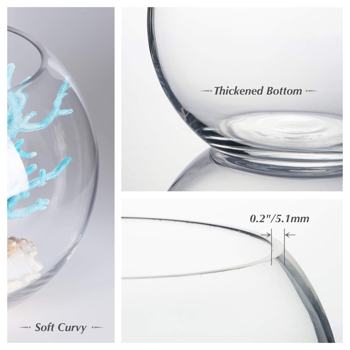 WGVI Bowl Glass Vase, Diameter 8", Height 6", Open Width 5", (Multiple Sizes Choices) Clear Bubble Planter Terrarium Fish Bowl for Wedding Event Home Decor, 1 Piece (VBW0008A)