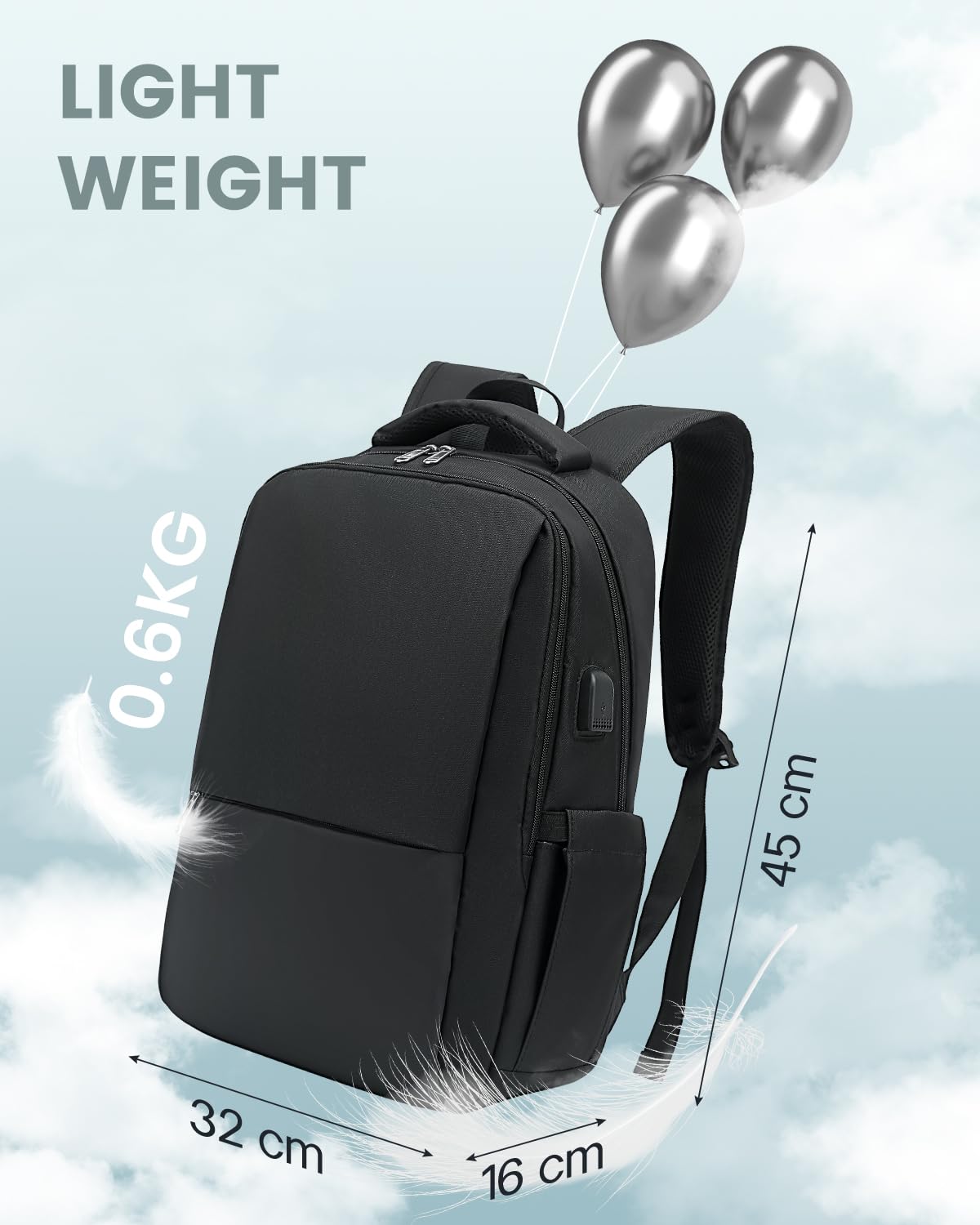 Laptop Backpack, Business Travel Backpack with Charging Port, Water Resistant Laptop Rucksack, Anti-Theft Backpack for Men Women, Fits 15.6-inch Laptop School Bag Black