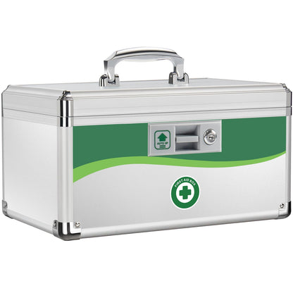 Medicine Lock Box, First Aid Safe Medication Storage Box, Layered Aluminum Daily Medicine Lockable Box with Key (Size-Large 14 * 8.5 * 7.5inch)