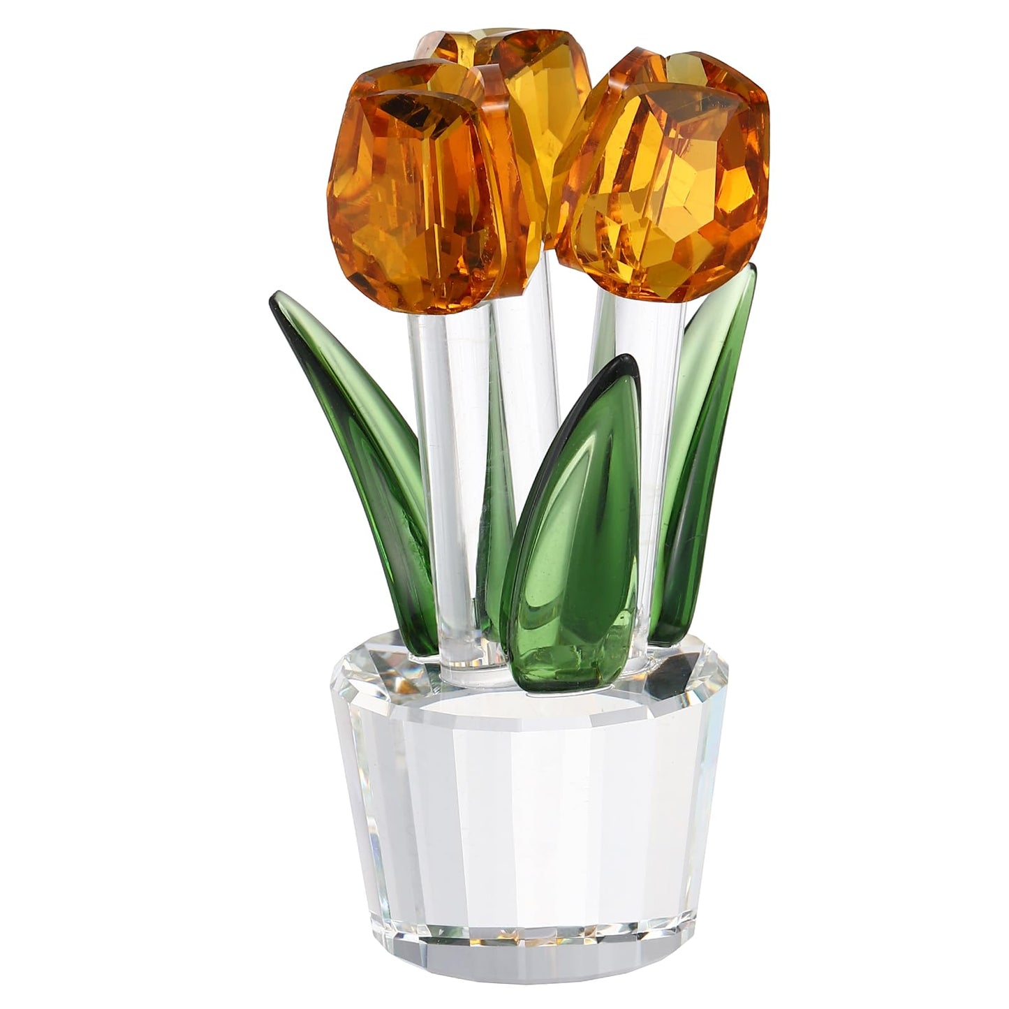 uxcell Crystal Tulips Flower Figurine, Tulips Figurines Flowers Bouquet Ornaments Bouquet Decor Collectible for Birthday Anniversary Wedding Gifts Valentine's Day Gifts, Yellow