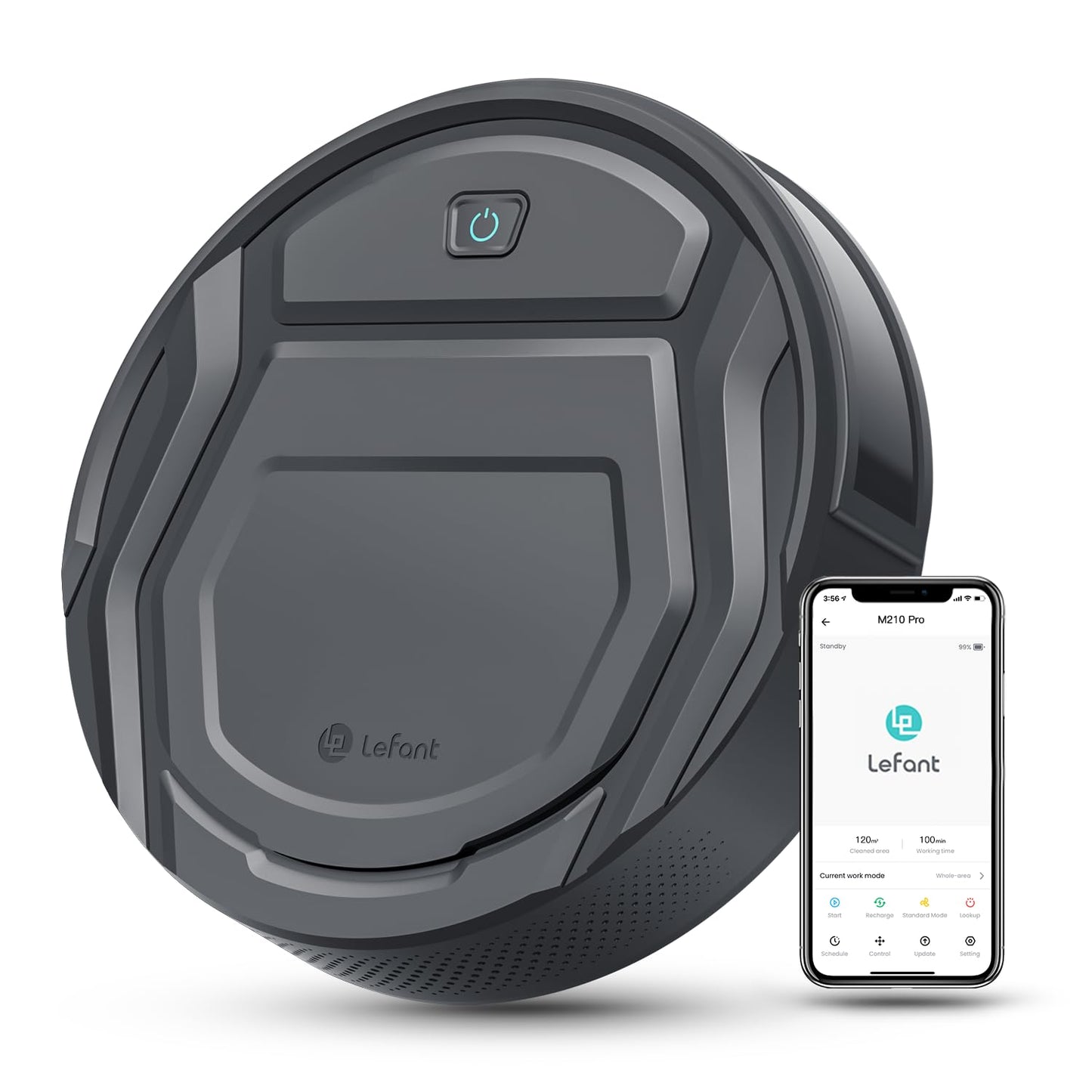 Lefant M210 Pro Robot Vacuum, Slim Quiet, 3 Adjustable Suction Levels, 6 Modes, Robot Vacuum Cleaner for Pet Hair, Hard Floors & Low Carpets, Self-Charging, WiFi/App/Alexa Control, Gray