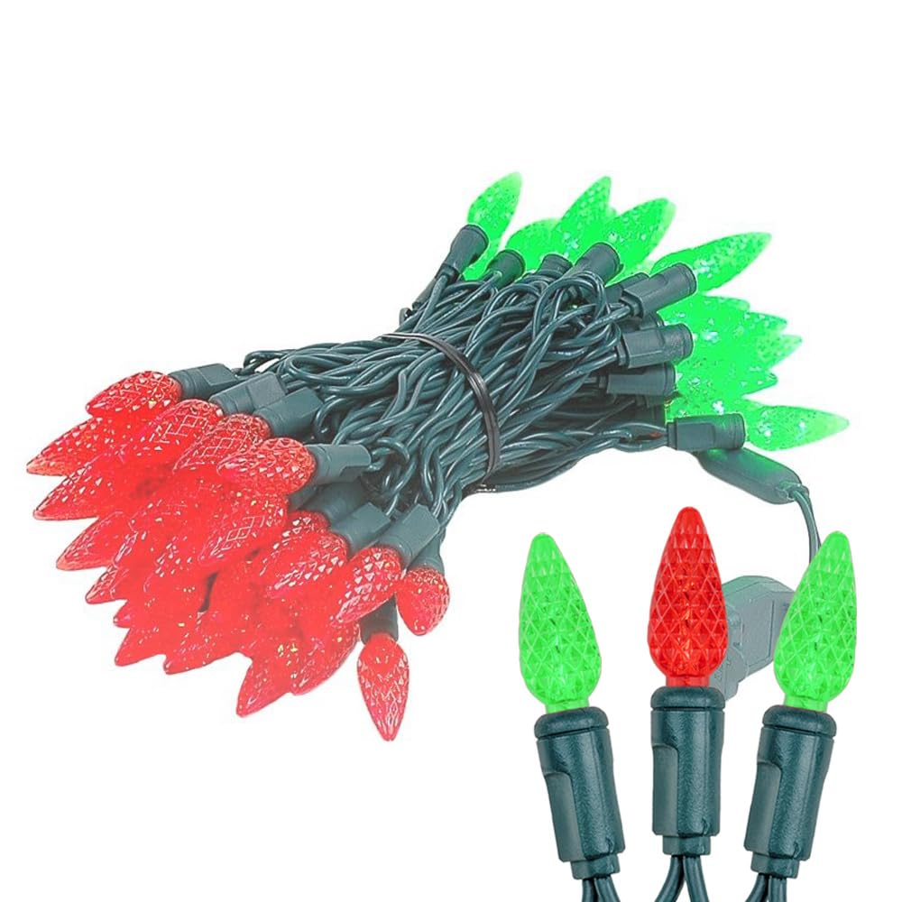 Novelty Lights 24FT 70 LED C6 LED Christmas Light String, Outdoor Christmas Tree Permanent Commercial Grade Decoration (Red/Green)