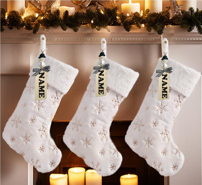 AOGU 3 Pack 22 Inch Faux Fur Sequin Snowflake Christmas Stockings Snowy White Christmas Stockings Hanging Ornaments Candy Gift Bags for Christmas Decorations, Gold