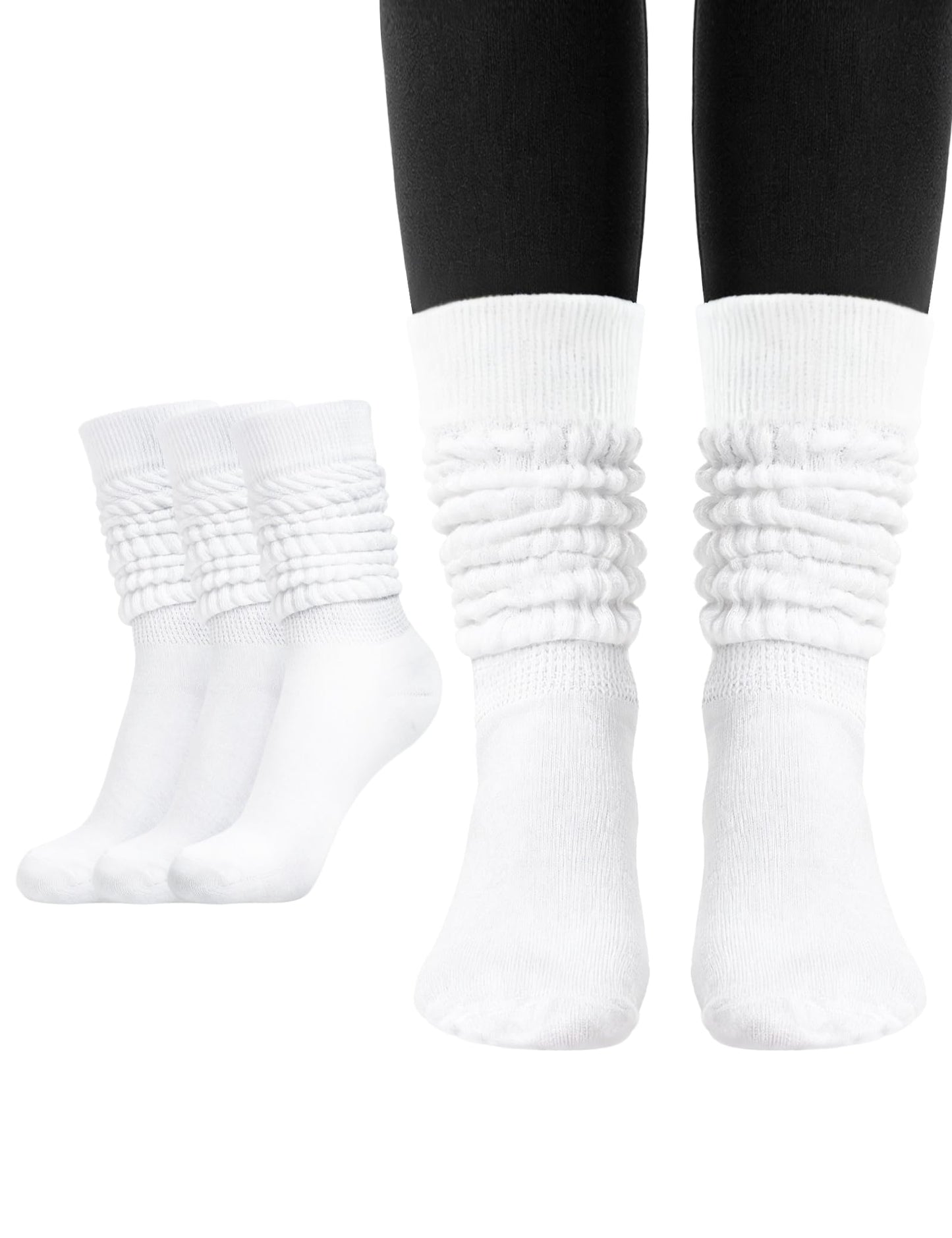 Witwot 3 Pairs Womens Slouch Socks Knee High Tube Scrunch Sock Size 6-11 White