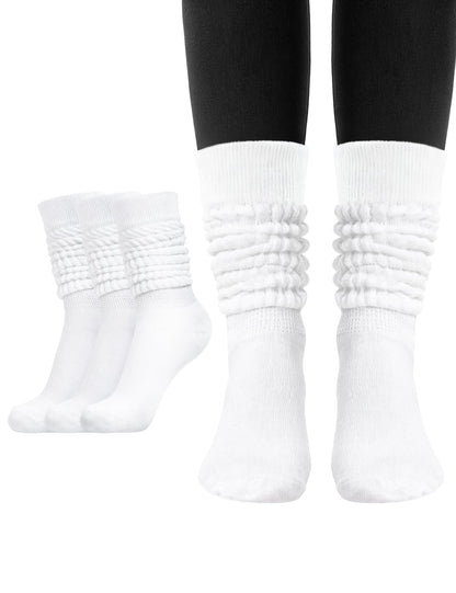 Witwot 3 Pairs Womens Slouch Socks Knee High Tube Scrunch Sock Size 6-11 White