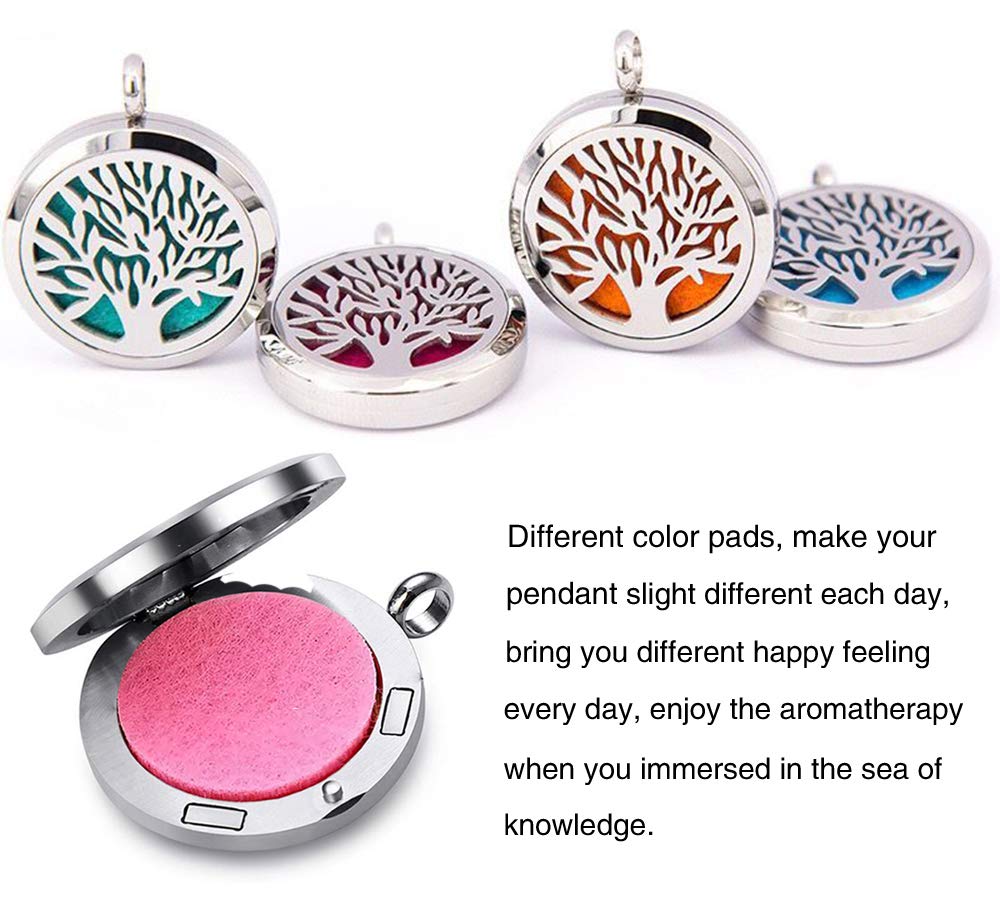 Aromatherapy Essential Oil Diffuser Necklace Tree of Life Pattern Stainless Steel Locket Pendant with 24 Inch Chain