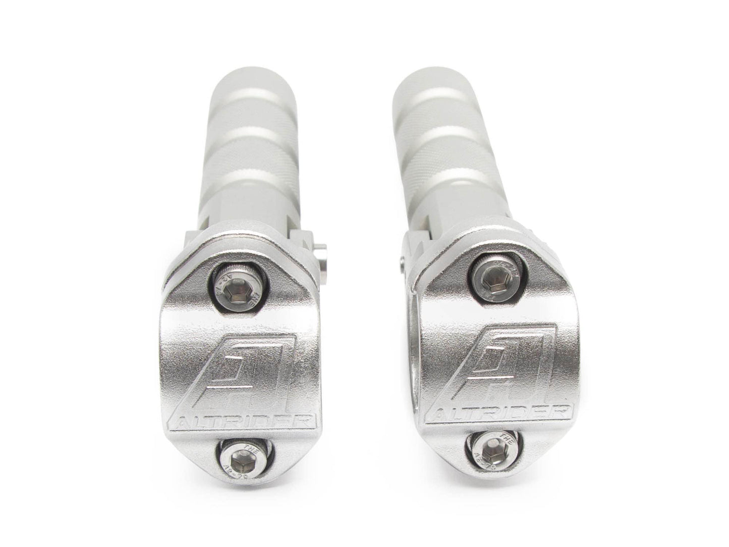 AltRider Universal Highway Pegs for Crash Bars Compatible With 1 Inch (25 mm) Diameter Bars - Heavy Duty, Rust-Resistant Motorcycle Foot Pegs with Non-Slip Clamp – Ideal for Long Rides - Silver