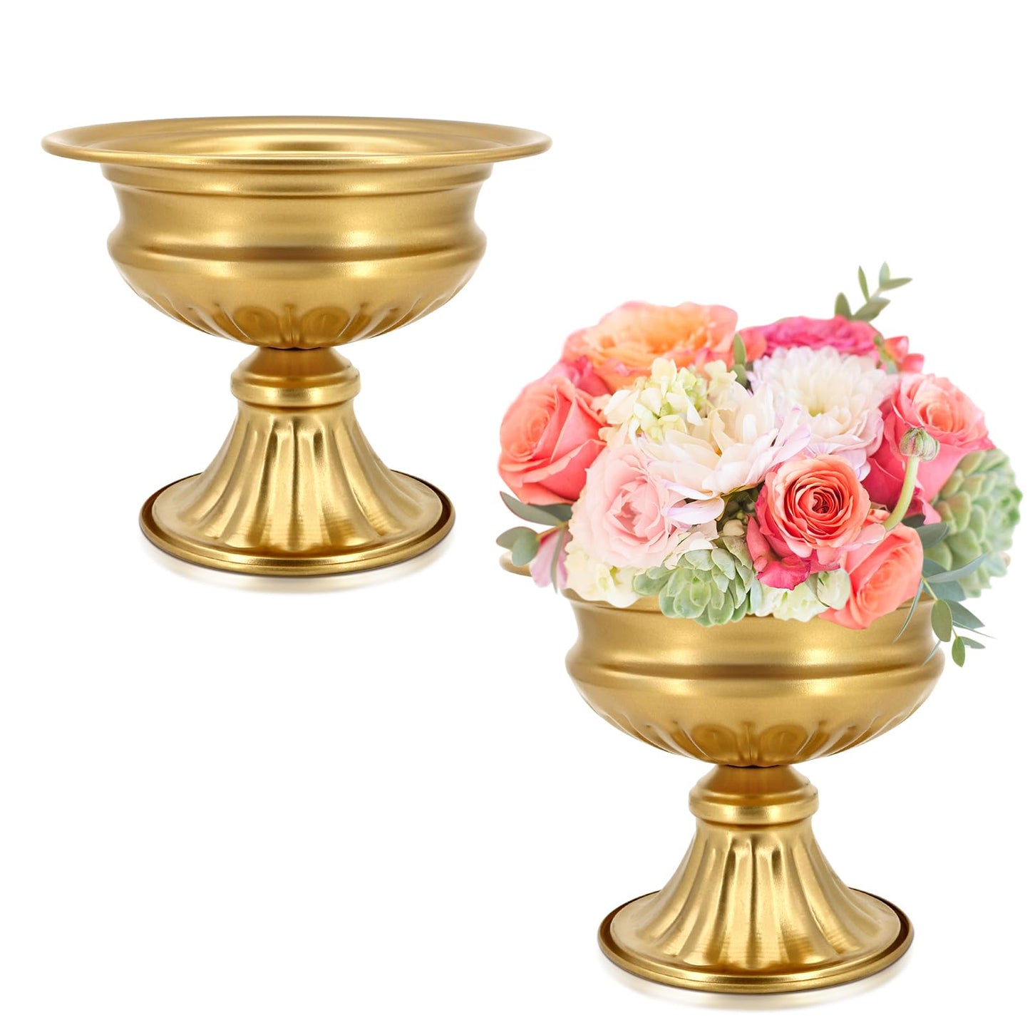AZXTOPSEZ Gold Compote Vases for Centerpieces: Wedding Flower Vase for Tables 6.5 Inch Small Metal Urn Pedestal Bowl for Party Anniversary Event Home Decor Set of 2