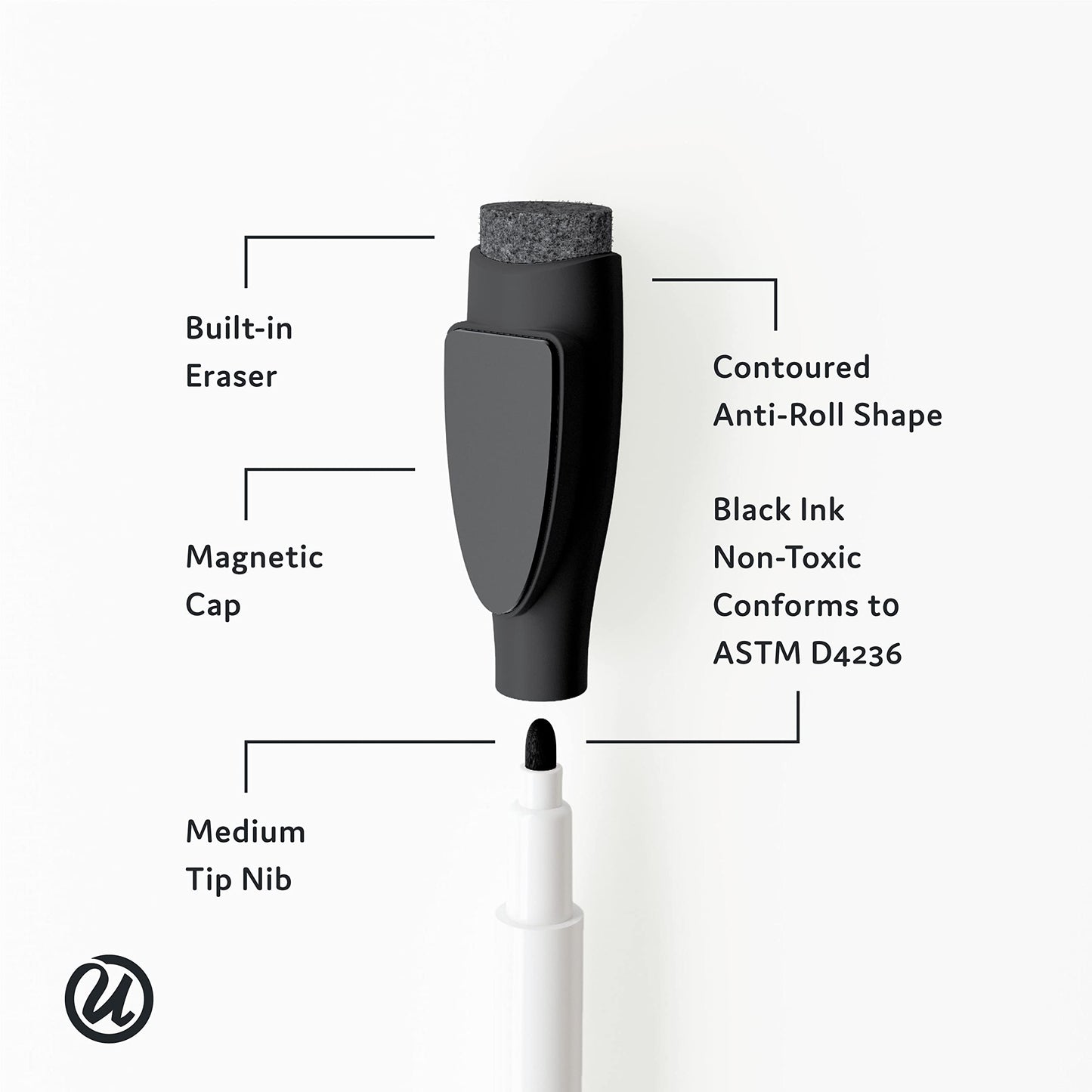 U Brands Framed Magnetic Weekly Calendar Dry Erase Board, Office Supplies, Black Frame, with Marker, Magnet, 11” x 18”