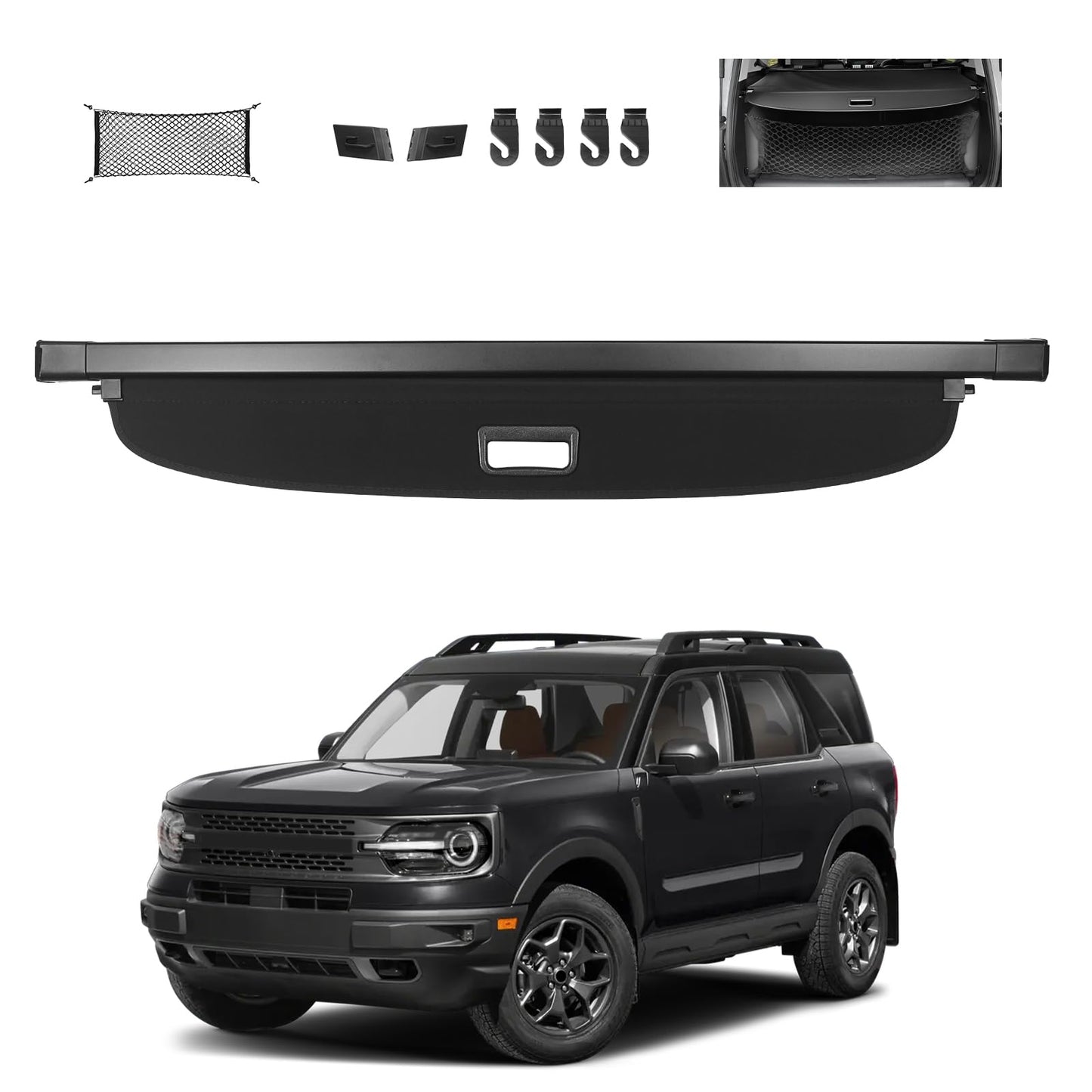 Sze Cargo Cover for Ford Bronco Sport 2021-2026 (Not for Bronco) Retractable Trunk Cover Black Rear Trunk Security Cover Shielding Shade Waterproof-New Upgrade