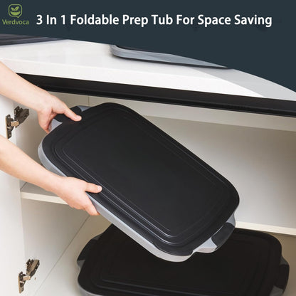 Verdvoca 2 Pcs 30L & 1 Piece 16L Collapsible BBQ Prep Tubs with Lids for Fruit Prep & Washing, Meal Marinating and Food Storage