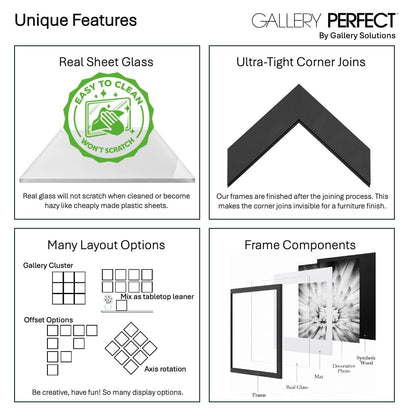 GALLERY PERFECT 12x12 Picture Frames, 9 Piece Set with Real Glass Cover for 8x8 Photos With Mat, Picture Frames Collage Wall Decor for Gallery Wall, Home Decor, Grey