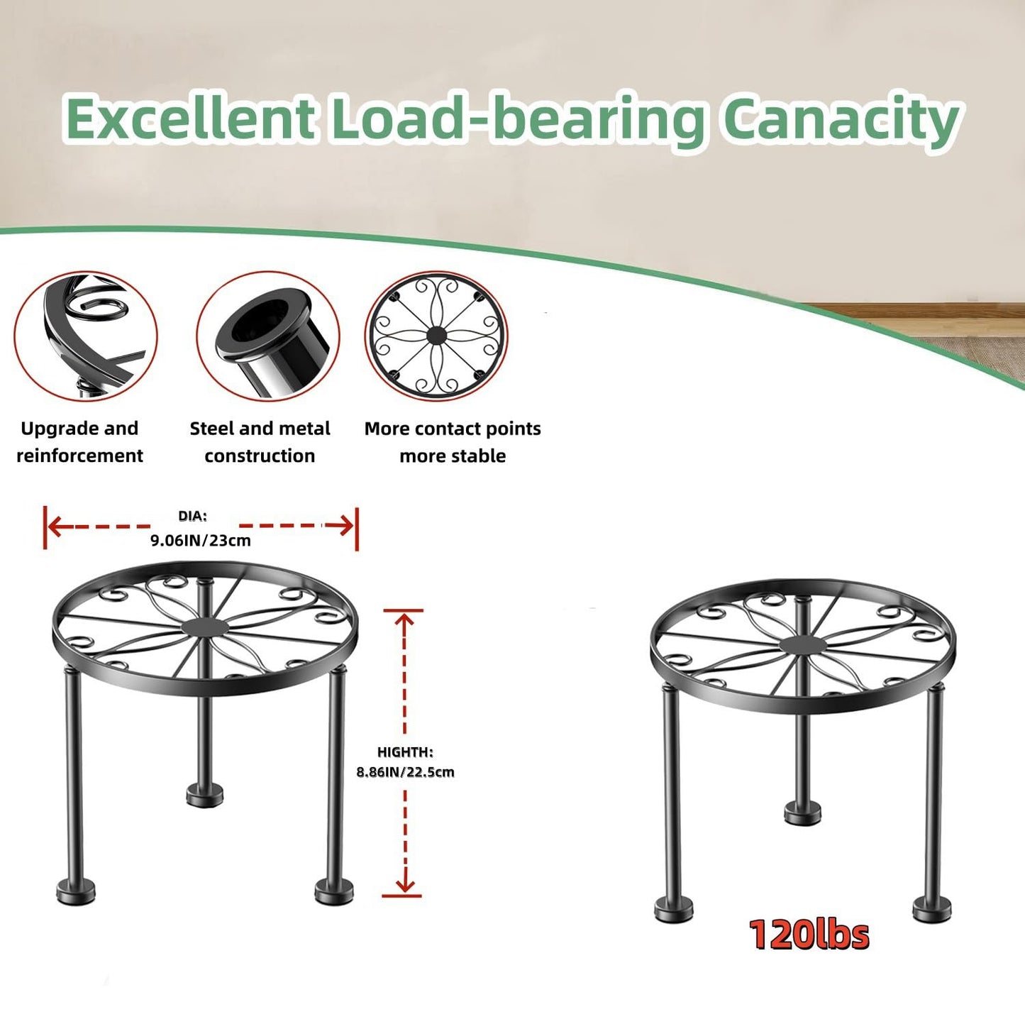 Chejievy 1 Pack Metal Round Plant Stands, Small Flower Pot Stand for Garden Home, Anti-rust Circle Plant holders Display Shelf for Indoor/Outdoor