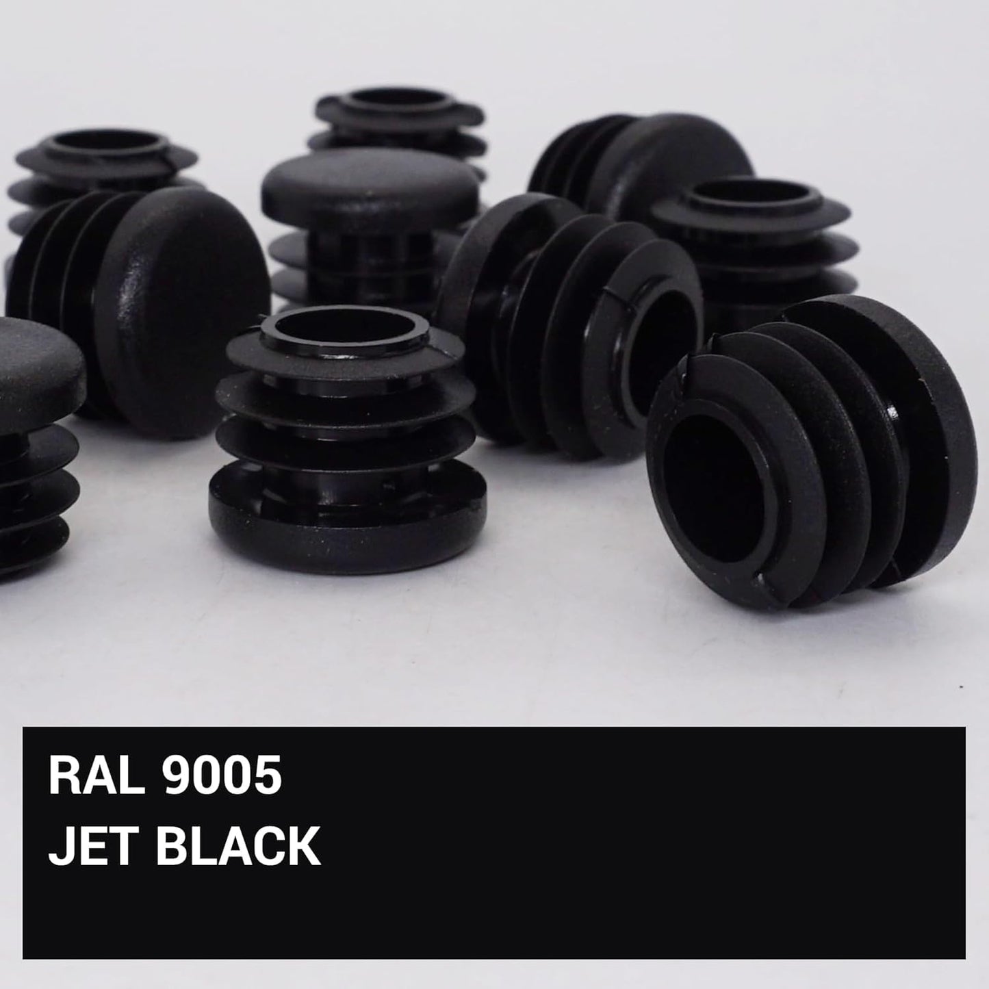 (Pack of 10) Round Tube Inserts 7/8" (22 mm), Fence Post Plugs, Black Plastic Tube End Caps, Pipe Plugs, Jet Black RAL 9005