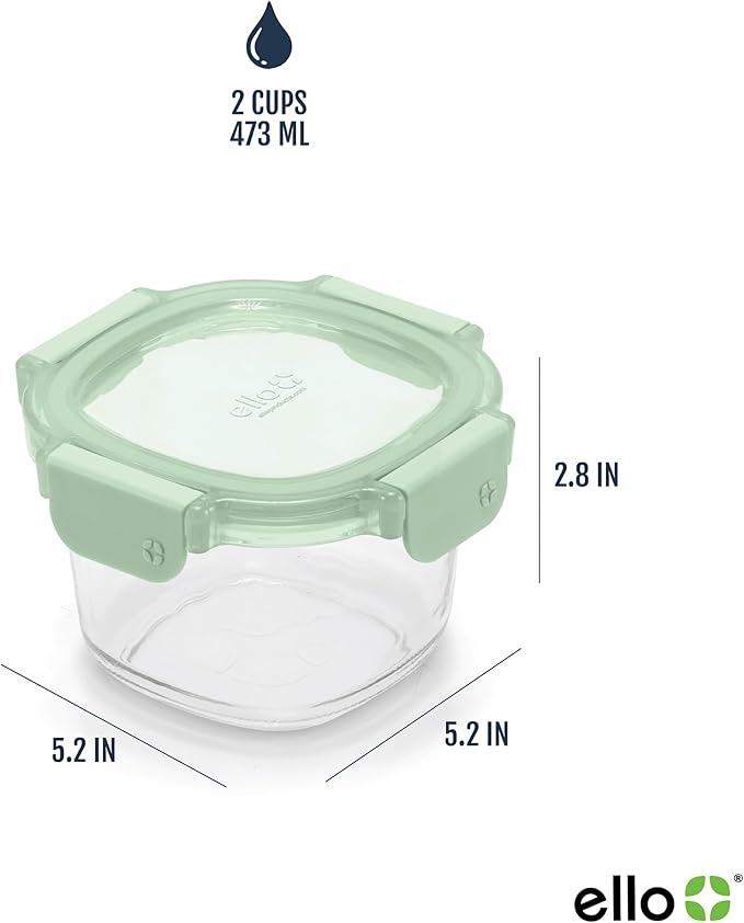 Ello Color Lock 2 Cup 6PC, 3 Pack Glass Meal Prep Sets Leak-Proof Glass Food