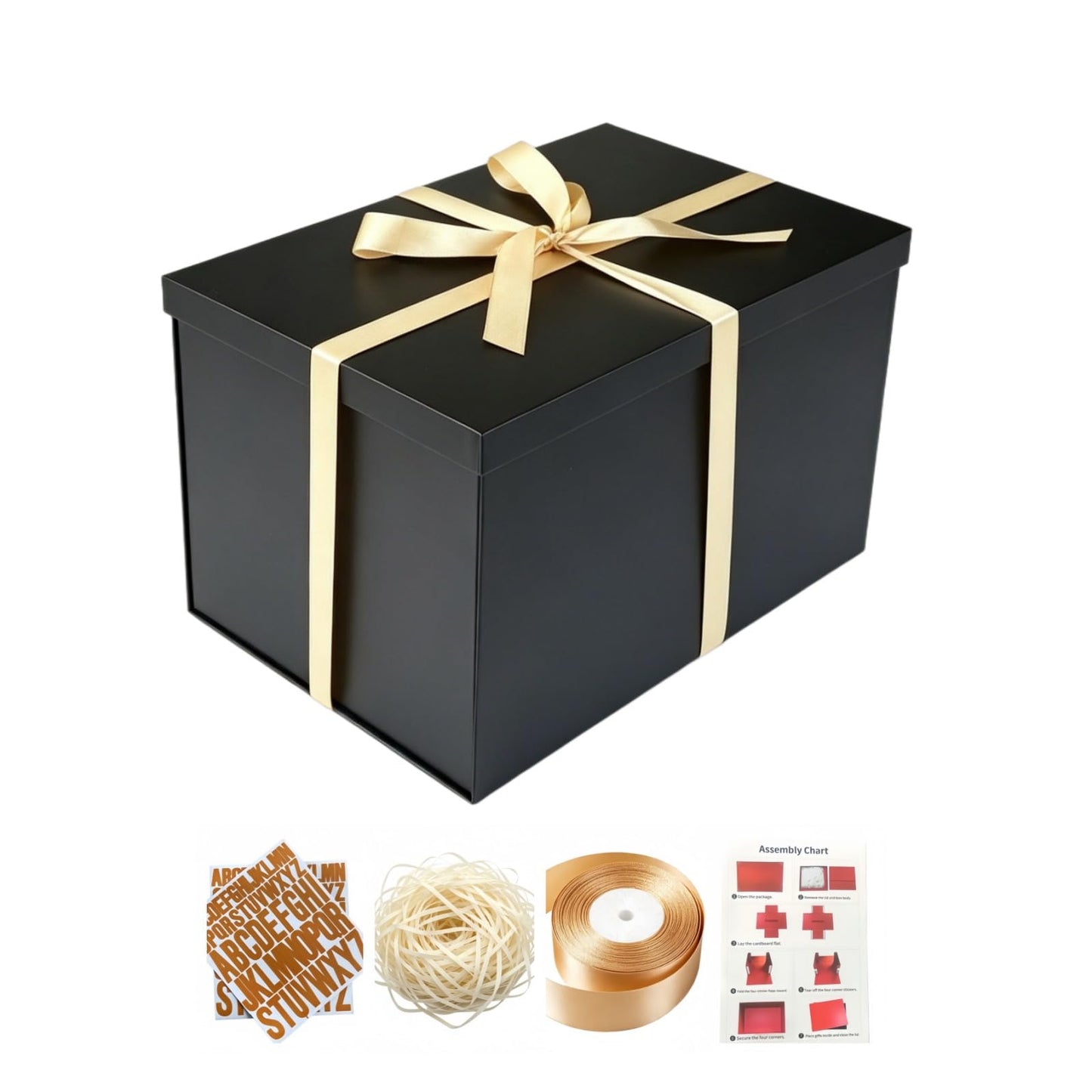 BoxSkivra Extra Large Gift Box 17x11x10.2 Inches，Black Gift Box with Lid for Christmas，Anniversary，Birthday，Luxury Boxes with Crinkle Paper，Ribbon，Alphabet Stickers