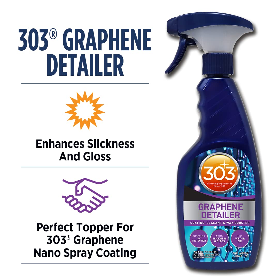 303 Products Graphene Detailer Spray, Enhances Gloss & Protection on Existing Coating, Sealants & Waxes, UV Protectant, Drying Aid, Add Ceramic Graphene Protection, Waterless Car Detailing Spray, 16oz