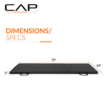 CAP Barbell Folding Exercise Mat – Durable, Anti-Tear, Thick Padding for Fitness, Aerobics, Gymnastics & Home Workouts. 72"L x 24"W x 2"Thick. BLACK