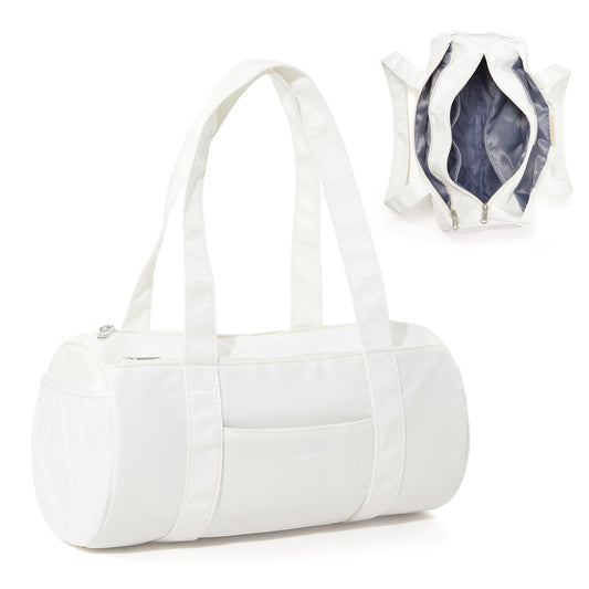 Small Gym Bag 13.78"x6.7"x6.7" Carry On Duffel Bag, Mini Personal Item Bag Lightweight Tote Weekender Overnight Bags for Women and Men Sports, Traveling, Swimming, Yoga (Cream Color)