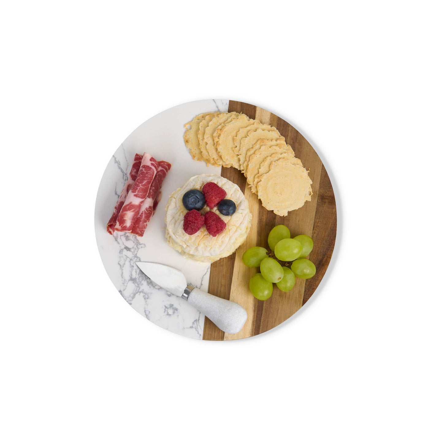 HIC Kitchen Charcuterie Cheese Board, Cultured Marble and Wood, Round, 9.85 x 9.85 x 0.5-Inches