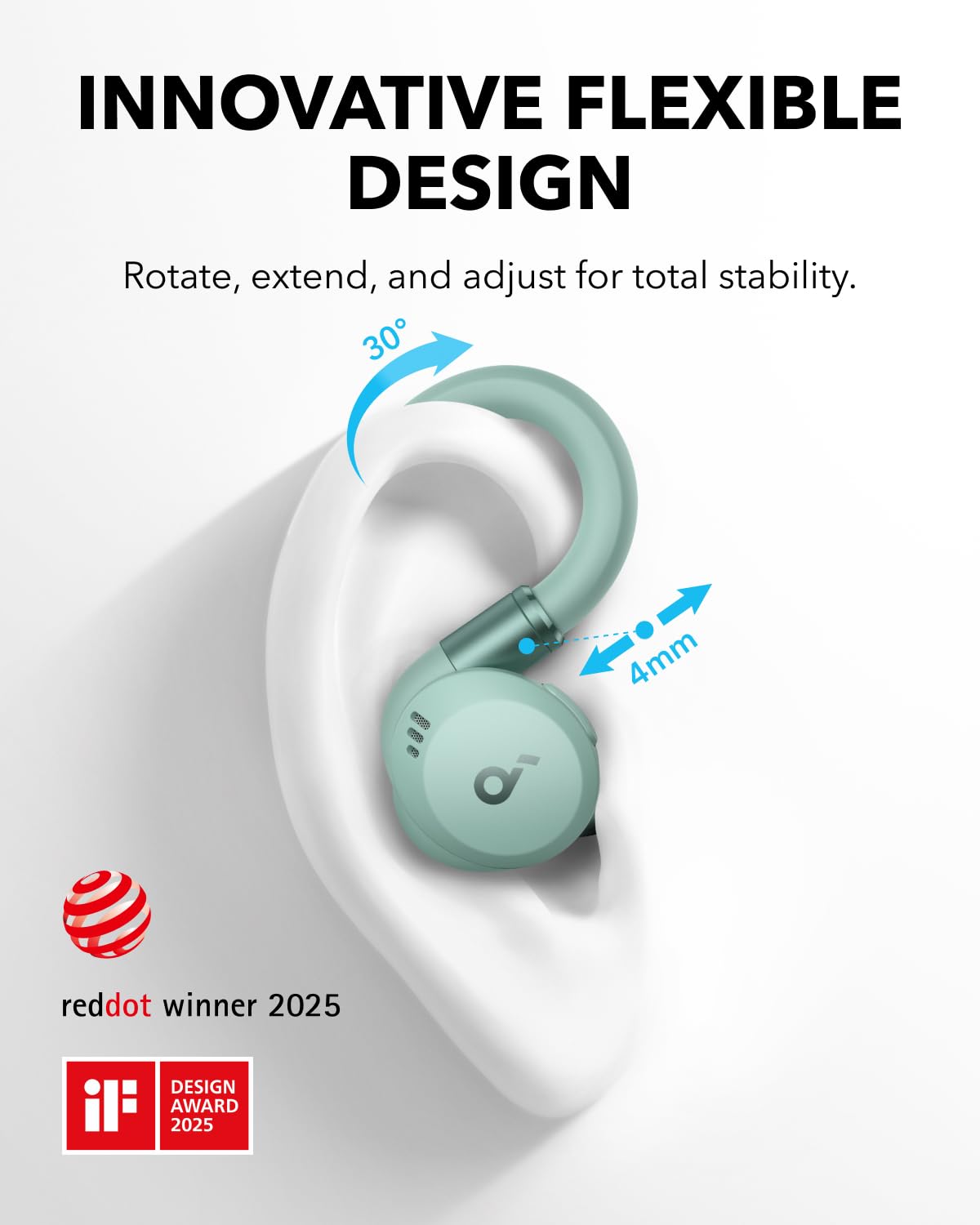 Soundcore Sport X20 by Anker, True-Wireless Workout Earbuds, Rotatable and Extendable Ear Hooks, Noise Cancelling, Deep Bass, IP68 Waterproof, Sweatproof, Dustproof, 48H Play, Sport Earbuds for Gym
