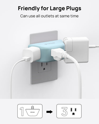 TROND Multi Plug Outlet Extender 2 Pack - Electrical Wall Splitter, 3 Way Angled Wall Outlet Adapter, Cruise Essentials, Small Multiple Plug Expander for Cruise Ship Home Office Dorm Room, White