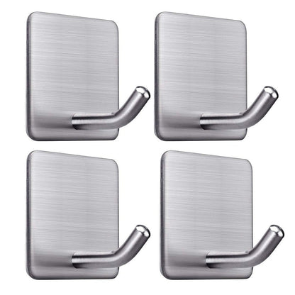 Heavy Duty Adhesive Towel Hooks Stick on Towel Hanger Wall Holder Waterproof Stainless Steel Sticky Hooks for Hanging Bathroom Kitchen Home-4 Packs