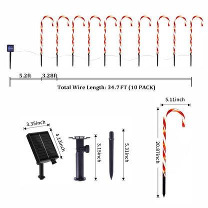 Bstge Christmas Decorations Outdoor, 10 Pcs Candy Cane Lights, 21'' Solar Pathway Lights with 8 Lighting Modes, Waterproof Garden Lights for Christmas Patio Yard Walkway Decorations