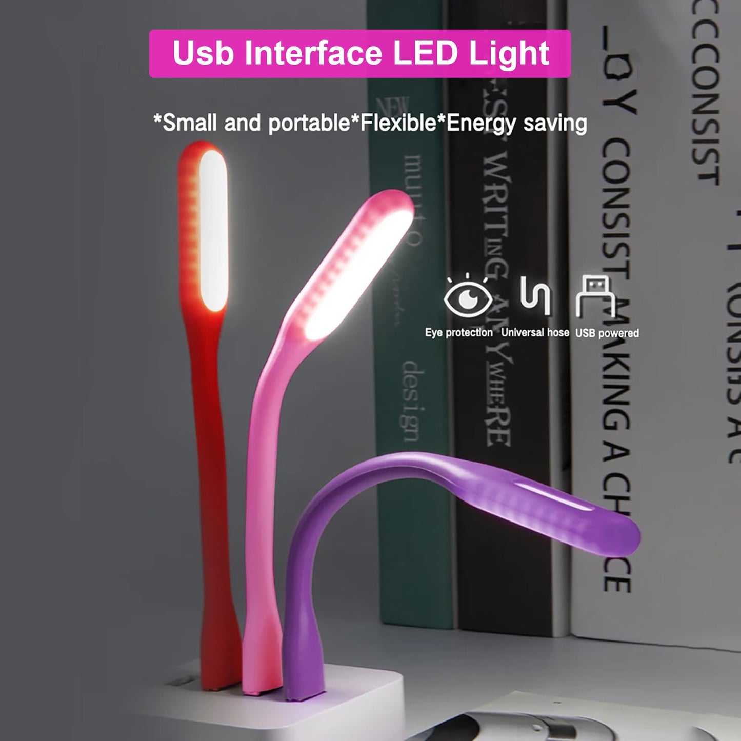 Mini Flexible Light, Portable USB Led Reading Night Lamp for PC Laptop Computer Notebook Power Bank - 2 Pack (Black)