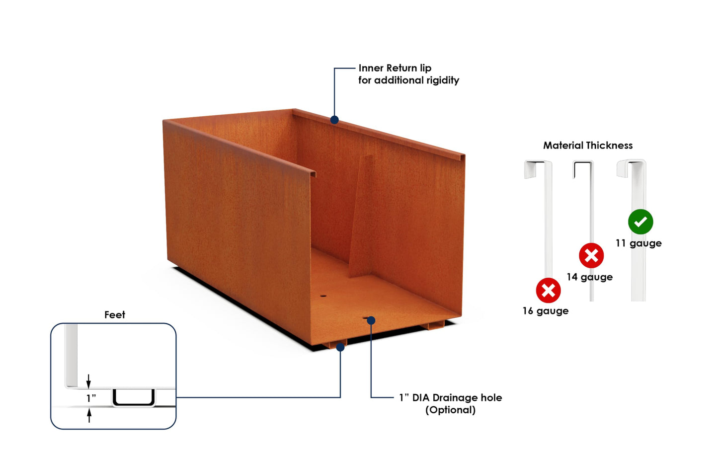 Plantercraft Large Rectangular Planters for Outdoor Plants - 30x18x18 Inch Corten Steel Planter | Heavy Duty Metal Planter Rectangle for Patio & Garden | Large Outdoor Planter Box
