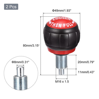 uxcell M16 Pull Pin Spring Knob Replacement Parts for Home Fitness Height Adjustment Screws Equipment Black Red 2pcs