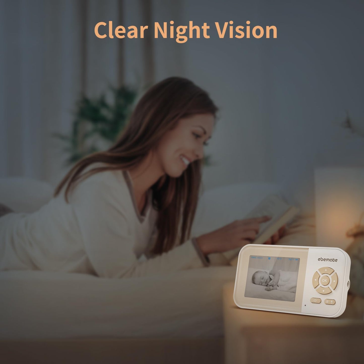 ebemate Video Baby Monitor Camera with 2.8" LCD Screen Video & Audio No Glow Night Vision,2-Way Talk Audio Cam Baby Monitoring 1200FT Range EBE28