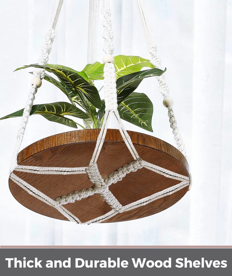 Shineloha 2 Pack Macrame Plant Hanger | Plant Hanger Indoor, Hanging Planter Shelf | Hanging Planter (Beige) (1 Large + 1 Medium)