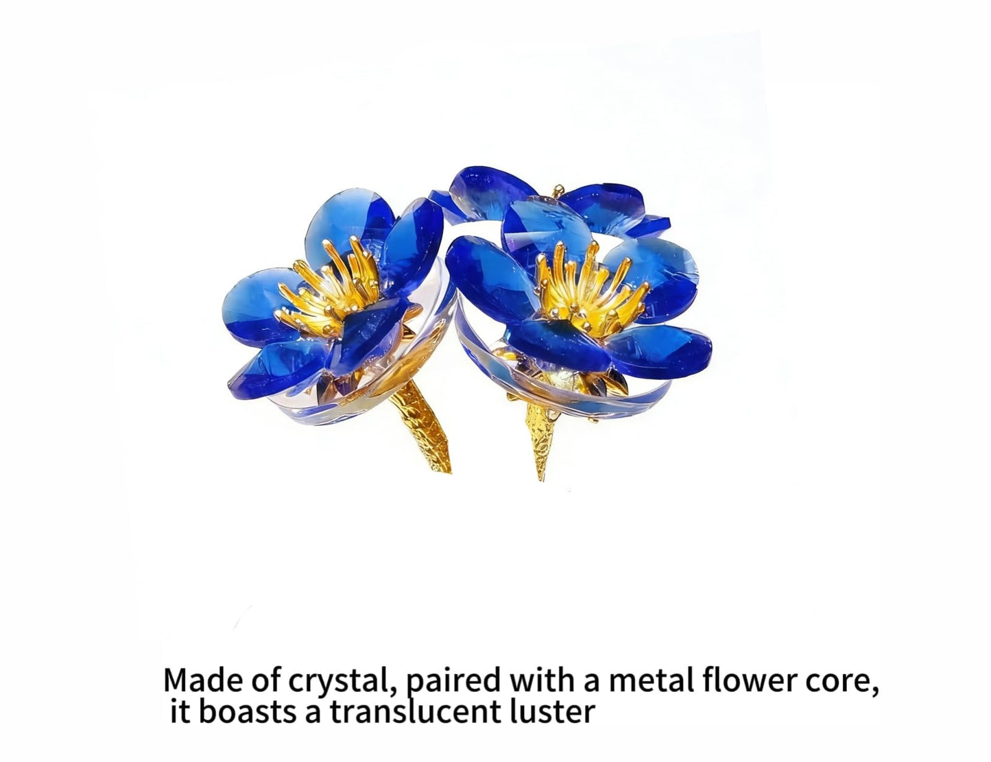 WF Crystal Flower Tree Figurine, Artificial Flowe, Easter Decorations Decorative Glass Sculpture for - Home Office Desk Student Study Room Accent, Modern Minimalist Table Centerpiece 6.6" (Blue)