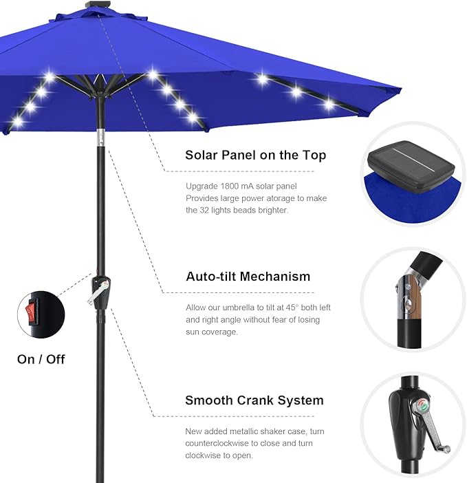 ABCCANOPY 10FT Durable Solar Led Patio Umbrellas with 32LED Lights (Blue)
