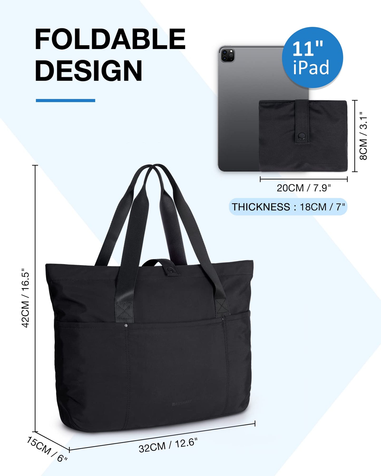 bagsmart Tote Bag for Women, Foldable Tote Bag, Handbags & Shoulder Bags with Zipper for Travel, Beach, Gym, Work, School