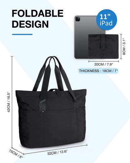 bagsmart Tote Bag for Women, Foldable Tote Bag, Handbags & Shoulder Bags with Zipper for Travel, Beach, Gym, Work, School